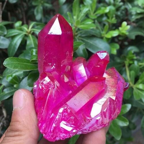 Rare beautiful red flame aura quartz crystal cluster specimen
