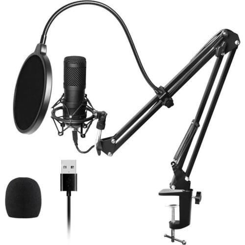 Retail Usb Streaming Podcast Pc Microphone Professional Studio Cardioid Condenser Mic Kit with Sound Card Boom Arm Shock Mount F