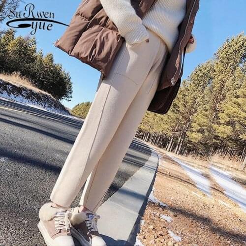 Fashion 2021 winter high waist womens Harem Pants woolen women plus size casual solid warm female long women Trousers 1787 50