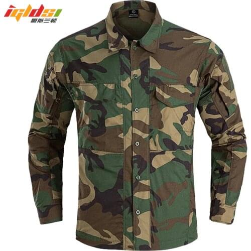 Outdoor Camo Shirts Mens Quick Dry Hiking Fishing Shirts Multi-pockets Breathable Military Tactical Shirts Cargo Work Shirts