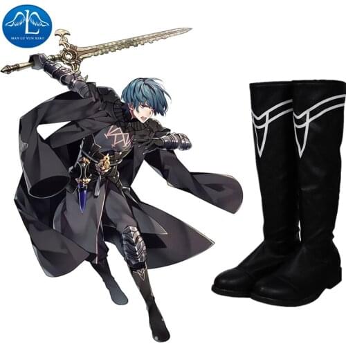 Manluyunxiao High Boots Byleth Cosplay Halloween Costume For Men Adult Fire Emblem Three Houses Faux Leather Black Male Shoes