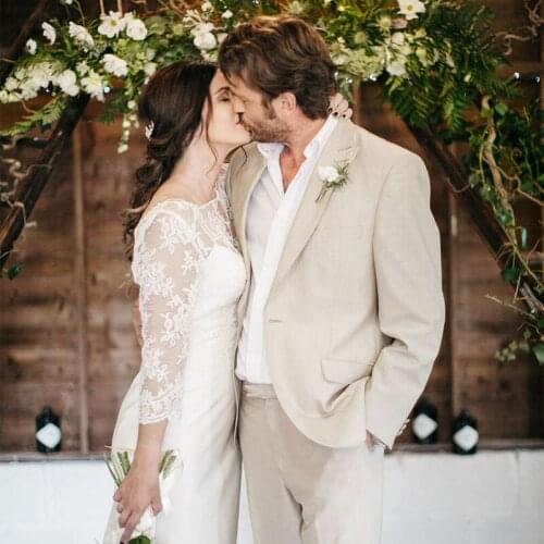 ANNIEBRITNEY Beige 2 Piece Slim Fit Men Formal Suit Tailor Made Groom Wedding Tuxedo 2 Piece Prom Wedding Business Men Suit Set