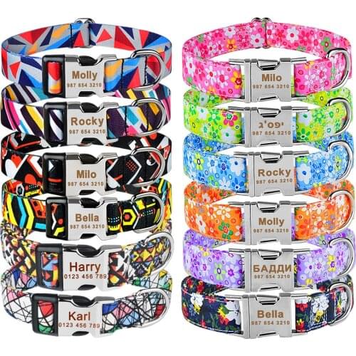 Nylon Custom Name Nameplate Dog Collar Printed ID Tag Small Large Medium Pet Dog Collar Pitbull Personalized Engraved Dog Collar