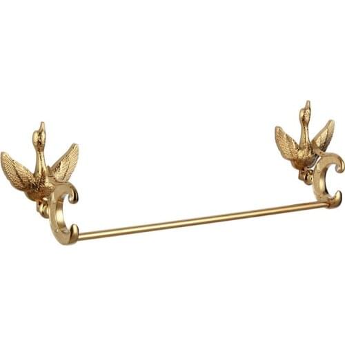 Gold Swan Single Towel Bar with Crystal Decoration Wall Mounted Towel Hangger 60cm Luxury Solid Brass Bathroom Accessories Set A