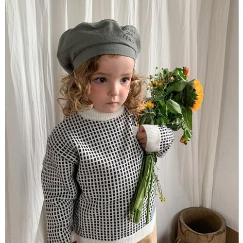 2021 Autumn and Winter Unisex knitted Plaid Sweater Boys and Girls Warm All-match Pullover 1-6Y Baby Sweater