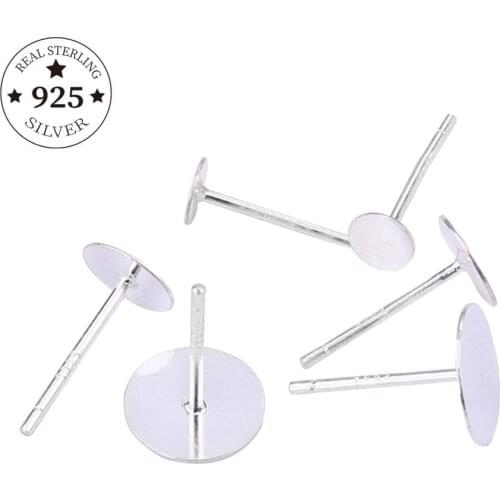 4/6/8mm 925 Sterling Silver Findings Stud Earring Blank Base Fit Cabochon Cameo Settings Ear Post Earring For DIY Jewelry Making