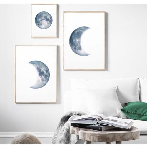 Moon Phases Poster Print Full Moon Half Moon Wall Art Canvas Painting Night Sky Space Galaxy Astronomy Pictures Wall Decor