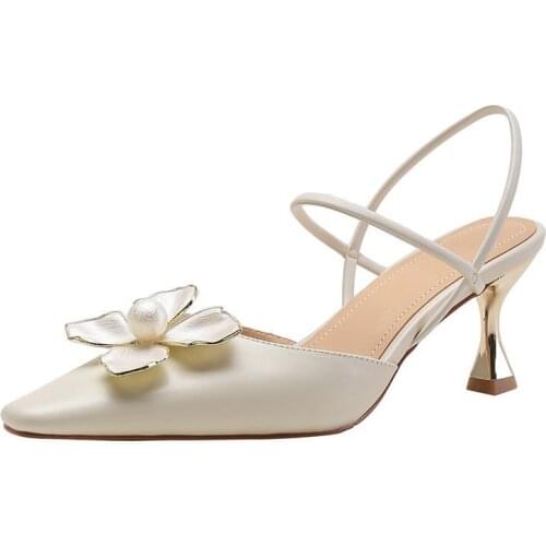 Sandals Ladies Stiletto Heels Pearl Flower Pointed Fashion Bows Non-slip Wear-resistant Dating Party Shopping Comfort