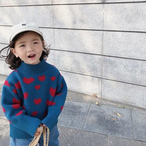 Spring Autumn Thicken Warm Girls Sweater Love Heart Embroidery Kids Knitted Pullover Long Sleeve Children Knitwear 12M-6T