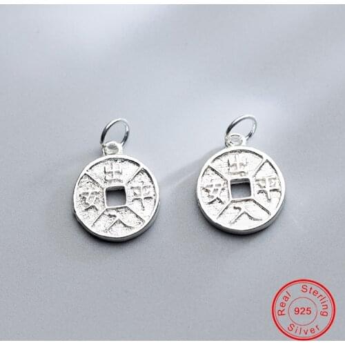 UQBing Vintage Style Round Chinese Word Peace Charms Beads For Women 925 Sterling Silver DIY Jewelry Making Findings Accessories