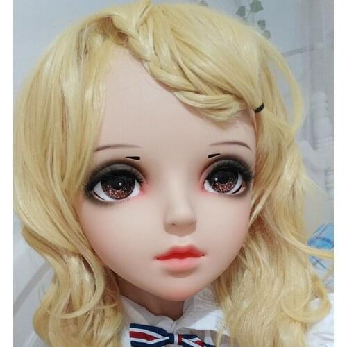Shelly)Female Sweet Girl Resin Half Head Kigurumi BJD Eyes Crossdress Cosplay Japanese Anime Role Lolita Mask With Eyes And Wig