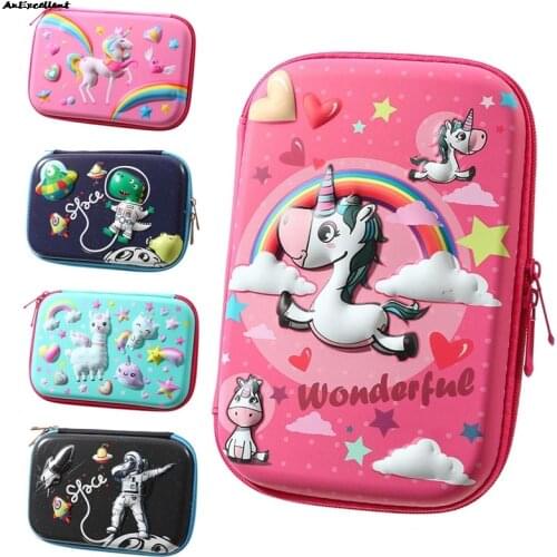 School Stationery Cute Cartoon Astronaut Rocket Pencil Case Eva Unicorn Pupil Zipper Pencil Case Bag For Child Girls Boys Gifts