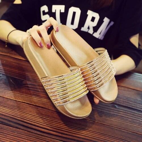 Bailehou Women Crystal Slippers Slip On Slides Platform Women Female Sandals Beach Diamond Flip Flops Women Flat Casual Shoes