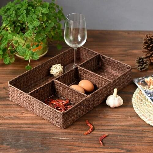 Straw Basket Rectangular Natual Handmade Storage Basket Wicker Snack Jewelry Organizer Sundries Storage Container Home Decor