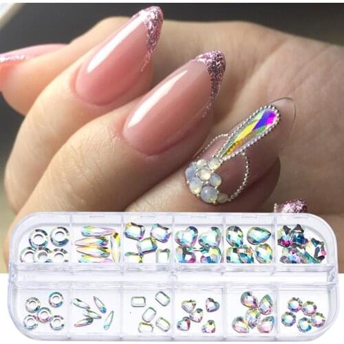 1 Box Kapmore Nail Art Rhinestone 12-Grid DIY Nail Art Decoration Nail Art Jewelry Geometry Acrylic Stones Manicure Tools