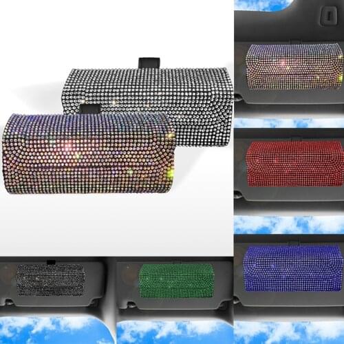 General Car Visor Sunglasses Case Diamond Holder Eye Glasses Box Organizer Rhinestone Sunshade Storage Box Car Accessories