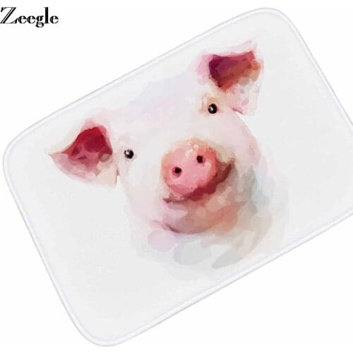 Zeegle Funny Door mat Floor Mat Absorbent Foot Mat Anti Slip Kitchen Carpet Hallway Floor Rug Flannel Soft Pig Printed Doormat