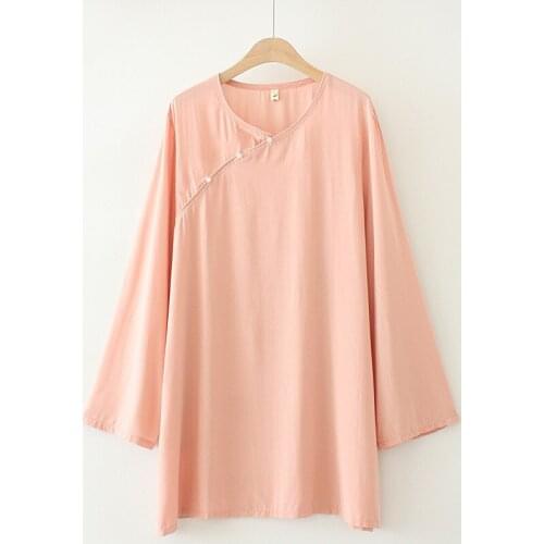 Plus Size XL-4XL Women Cotton Shirts Casual Simple Long Tops A-line Solid Spring Summer Tshirts