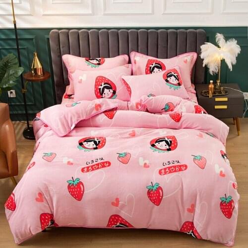 Strawberry girl winter coral velvet single quilt cover warm thick velvet home textile single quilt cover