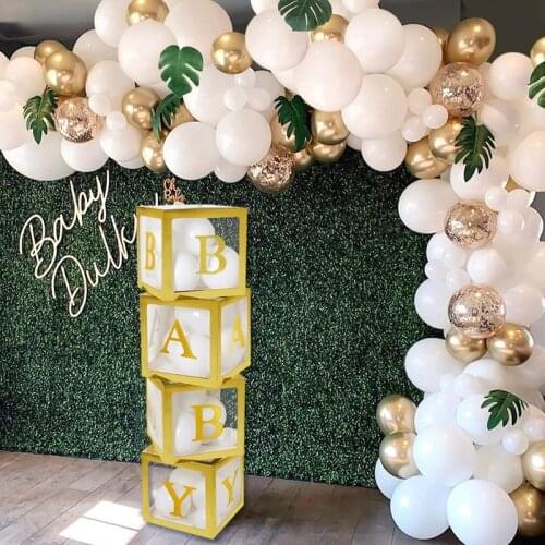 Gold Box Transparent Name Box Girl Boy Baby Shower Decorations Baby 1st 1 One Birthday Party Decor Gift Bridal Showers Supplies