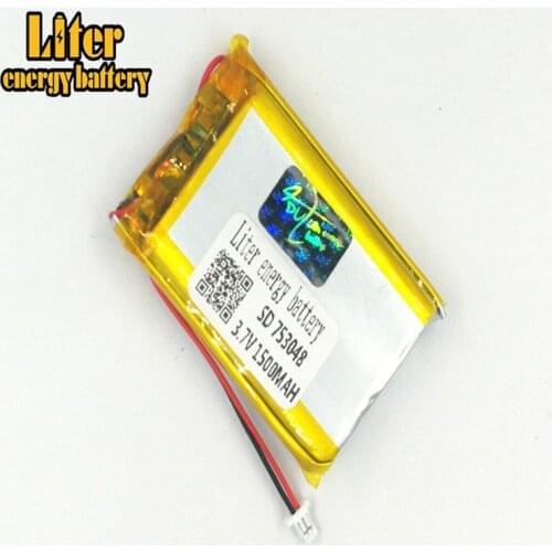 1.0MM 2pin connector 753048 1500mah Rechargeable Li Polymer Battery LiPo Battery e-books GPS PDA MP3 MP4 MP5 small toys