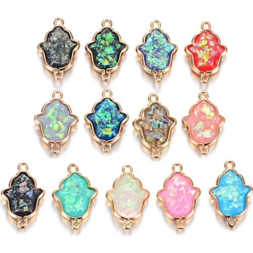 10pcs/Lot New Opal Hamsa Hand Charms Connectors Tow holes for Making Bracelet Earring Jewelry Accessories 12.8*30mm