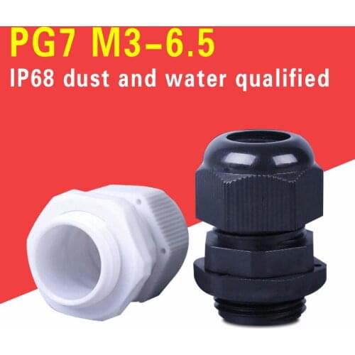 100pcs Hot Sale IP68 Waterproof Nylon Plastic Cable Gland Connector PG7 for 3-6.5mm Cable Glands
