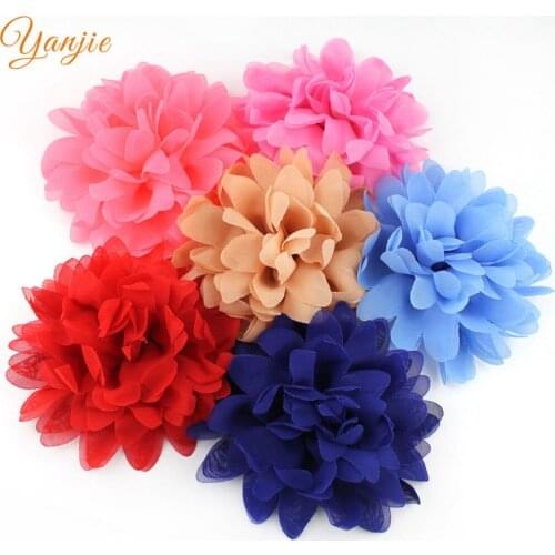 18pcs/lot 3.5" Chiffon Flowers For Girls 2021 Headbands Shabby Chiffon Flowers Hair Clips Beautiful Kids Hair Accessories