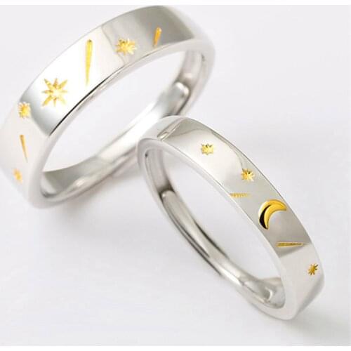 2021 New Arrival Romantic Sun Moon Meteor Shower Couple Rings Tibetan Silver Golden Paired Lovers Engagement Ring Unix Jewelry