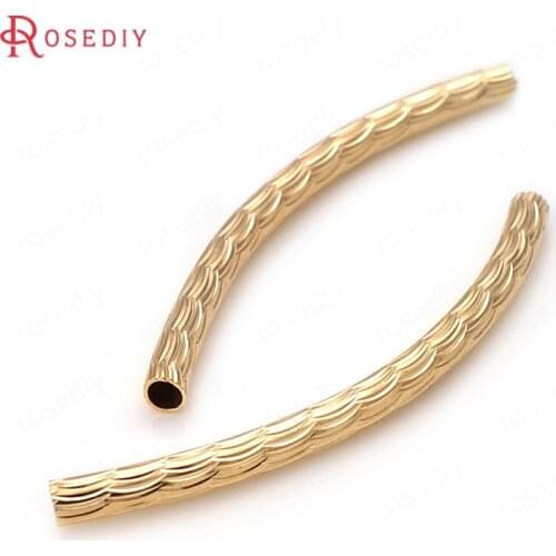 31887)4PCS 45*3MM 24K Champagne Gold Color Brass Wave Pattern Curved Bracelet Tube High Quality Diy Jewelry Accessories