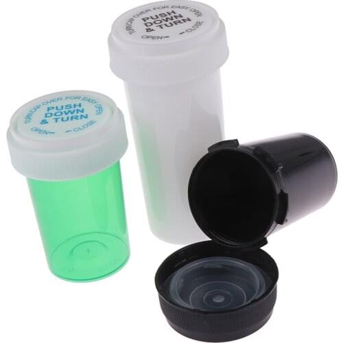 75ML/110ML Plastic Push Down Turn Vial Container Weed Storage Stash Jar Pill Bottle Case Herb Box Random Colors