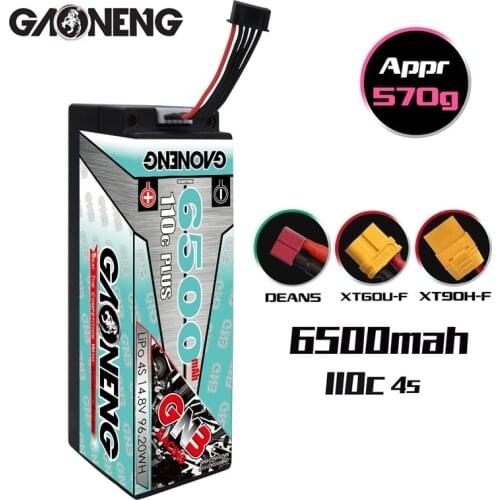 Gaoneng GNB 6500mAh 4S 14.8V 110C 5mm Bullet Hardcase LiPo Battery XT90/XT60/T/EC5 Plug for 1:8 1/8 four drive off-road RC Car
