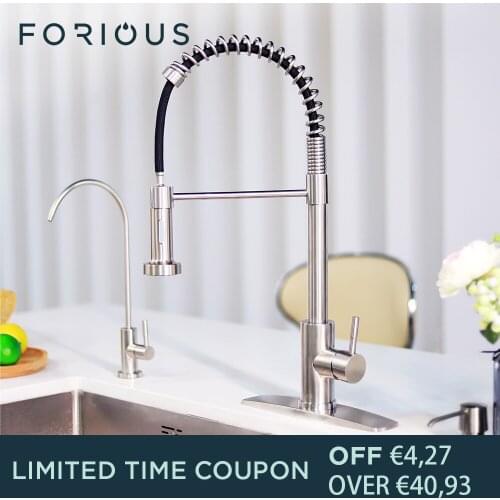 Chrome/ Black Spring Kitchen Faucet Deck Mounted Mixer Tap Pull Down Stream Sprayer Nozzle Kitchen Sink Hot Cold Taps FORIOUS