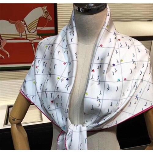 2020 new arrival fashion brand classic elegant 100% silk scarf 90*90 cm square shawl twill wrap for women lady free shipping