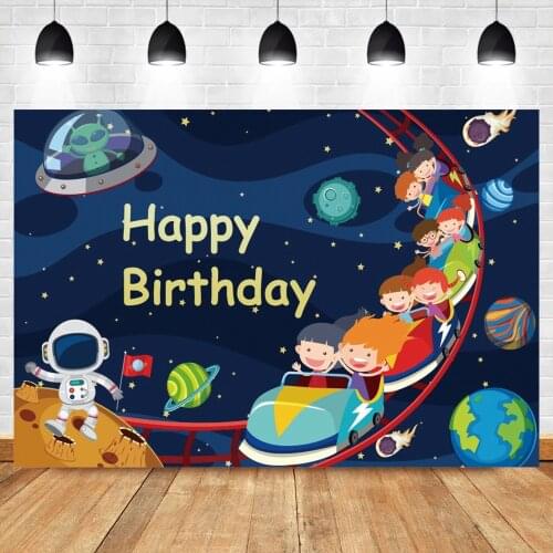Laeacco Cartoon Spaceship Astronaut Baby Birthday Photographic Backdrop Universe Starry Child Photocall Background Photo Studio