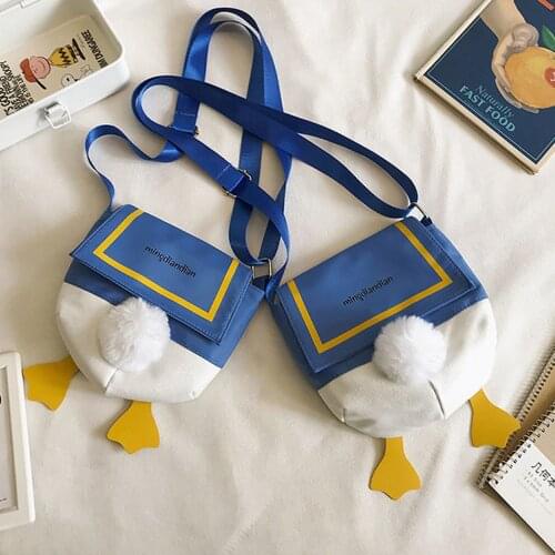 Cute little bag new trend of Instagram day Korean girls skew cross bag students versatile cartoon canvas bag