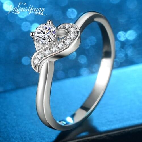 Cute Female Girls Heart Shape Round Wedding Ring Luxury Silver Color CZ Stone Ring Promise Engagement Rings for Women Party