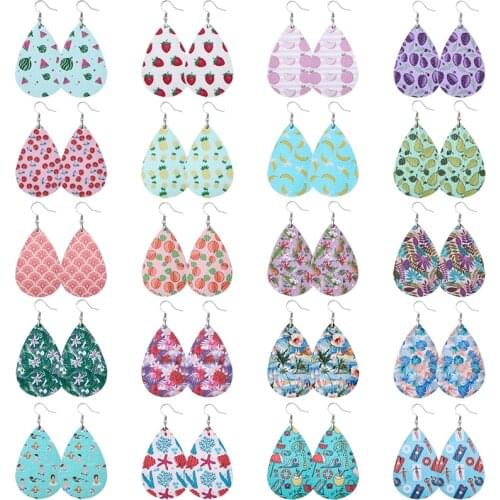 Fashion 52 Colors Lightweight Faux Leather Earrings for Women Fruit Leaf Beach Teardrop Drop Dangle Earrings Jewelry Wholesale