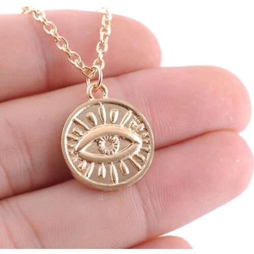 Fashion Gold Color Coin Eye Pendant Necklaces for Women Simple Round Disc Layered Choker Boho Charms Initial Necklaces Jewelry