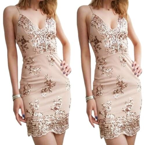 Spaghetti Straps Gold Dress Woman Sequined Backless Sexy Dress Off Shoulder Black Mini Dress Christmas Party Club V Neck Dresses