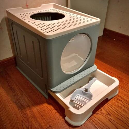 Portable Cat Litter Box with Lid Foldable Cats Litter Tray with Top Entry Pet Toilet with Scoop with Large Inside Room