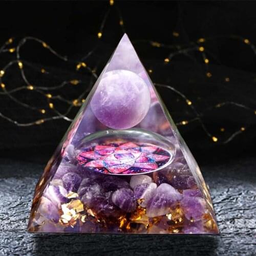 Handmade Orgonite Pyramid 60mm Amethyst Crystal Sphere With Celestite Natural Cristal Energy Healing Reiki Chakra Multiplier