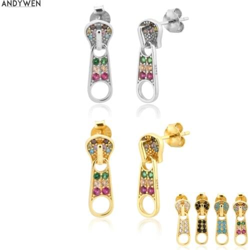 ANDYWEN 925 Sterling Silver Rainbow Zircon CZ Luxury Fashion Jewelry Drop Earring Crystal Jewels For Women Wedding Jewels