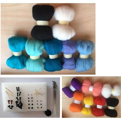 Wool roving DIY 66s felt 100% wool needle felting wool fiber 14colours 10g/14pcs/lot free shipping