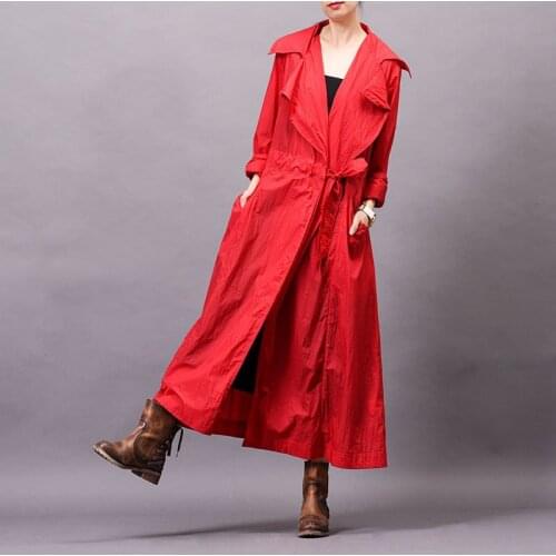 Suit collar long trench coat for women solid color coats vintage elegant casual windbreaker personality belt outwear streetwear