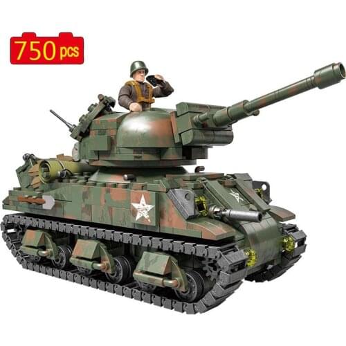 Military Series WWII Sherman Tank Armored Vehicle Soldier Weapon Accessories Building Blocks Bricks Toys Gifts