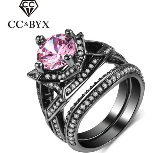 CC Jewelry Fashion Jewelry Rings For Women Vintage Double Round Pink Stone Black Gold-Color Accessories Ring Bijoux CC1201