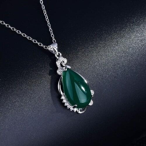 New Elegant Silver Color Necklaces For Women Jewelry Green Crystal Water Drop Zircon Butterfly Pendant Lady Gifts KOFSAC