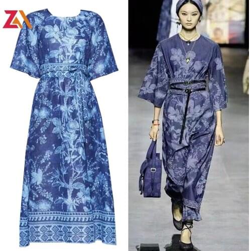 ZALady Designer Runway Vintage Midi Dresses for women summer short sleeve vintage Aesthetic printed party dress vestidos mujer