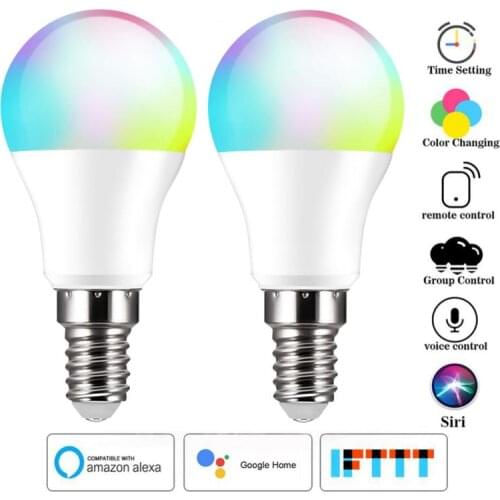 1/2/3/4pcs WiFi Smart Light Bulb E14 LED RGB Lamp LED Smart Light Bulb Neon Changing Lamp Siri Voice Control Alexa Google Home